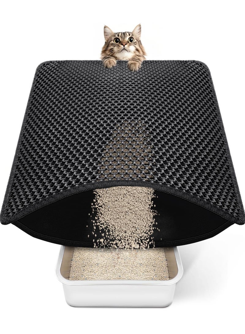 Generic Cat Litter Mat, 18×24 Inch Litter Trapping Mat for Cat Sand Litter Box Honeycomb Double Layer Design Waterproof Litter Mat, Washable Pet Bed, BLACK  - Image 1