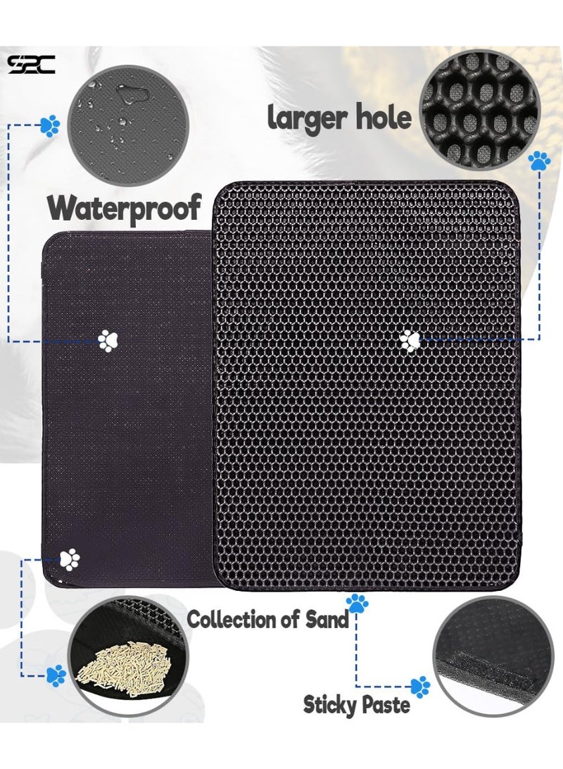 سجادة صندوق فضلات القطط، 18×24 بوصة سجادة لاحتجاز فضلات القطط لصندوق رمل القطط، تصميم خلية نحل مزدوج الطبقات، سجادة فضلات مقاومة للماء، فراش حيوان أليف قابل للغسيل، أسود - Image 4