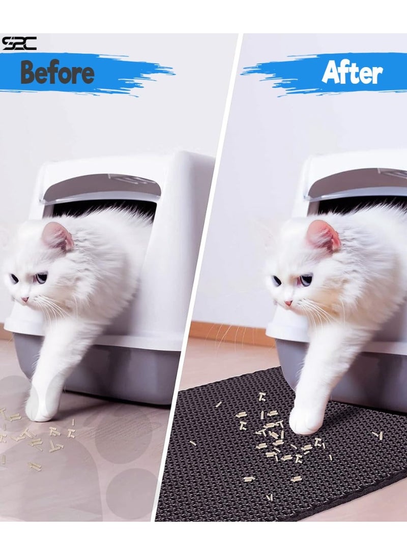 سجادة صندوق فضلات القطط، 18×24 بوصة سجادة لاحتجاز فضلات القطط لصندوق رمل القطط، تصميم خلية نحل مزدوج الطبقات، سجادة فضلات مقاومة للماء، فراش حيوان أليف قابل للغسيل، أسود - Image 3