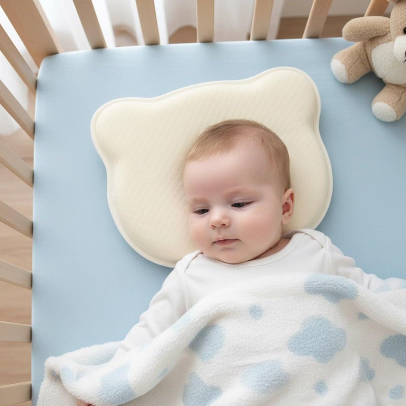Pillow For Little Mind Head Shaping Travel Pillow Memory Foam Soft Breathable Cute Bear Motif Gray 9 8 X 8 7 X 1 2 Inches For Little Ones - Image 3