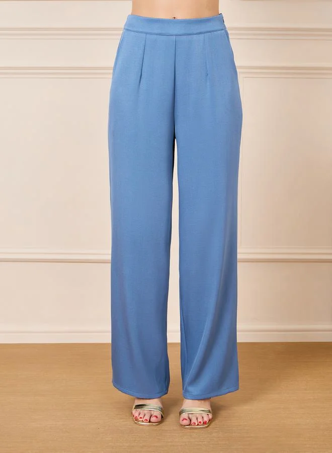 ستايلي Notch Lapel Collar Wrap Top with Faux Feather Trim & Pants Co-Ords