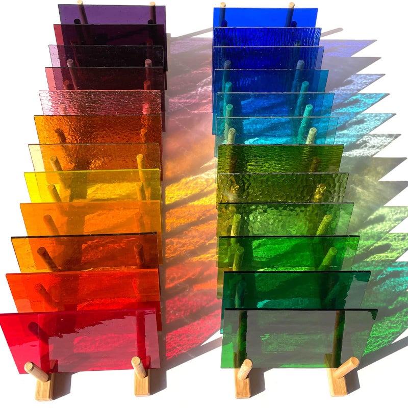 LITMIND 24 Sheets Transparent Cathedral Stained Glass Variety Pack  4 x 6 Inch Vibrant Rainbow Art Glass for Suncatchers Mosaics  DIY Crafts