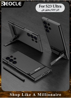 REOCLE Samsung Galaxy S23 Serious Case with Kickstand Ultra-thin Plain Leather Anti-fall Mobile Phone Case for Galaxy S23 Series  - Image 1