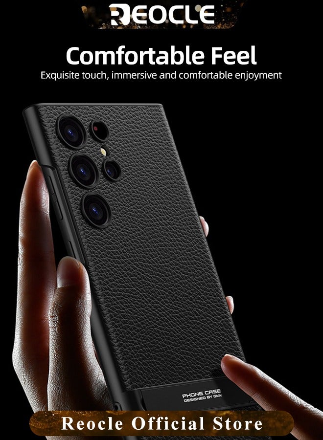 REOCLE Samsung Galaxy S23 Serious Case with Kickstand Ultra-thin Plain Leather Anti-fall Mobile Phone Case for Galaxy S23 Series - Image 3