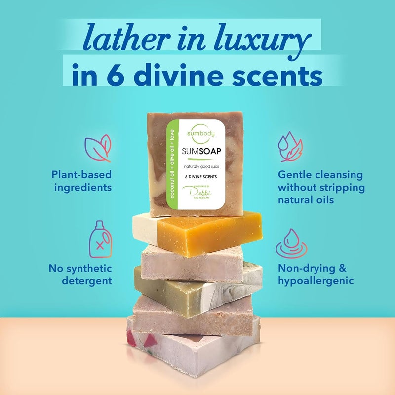 Sumbody USA Made Handmade Soap Bar Heavenly Hydration 6pk Hydrating Moisturizing Bath Bars Dry Skin Face Hands and Body Bath Gift Set Natural Soap for Men Women Kids Teens Small Batch - Image 2