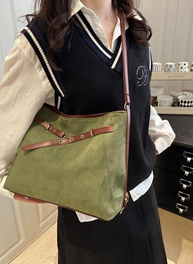 Take Two Green Shoulder Bag with Belt Strap Detail