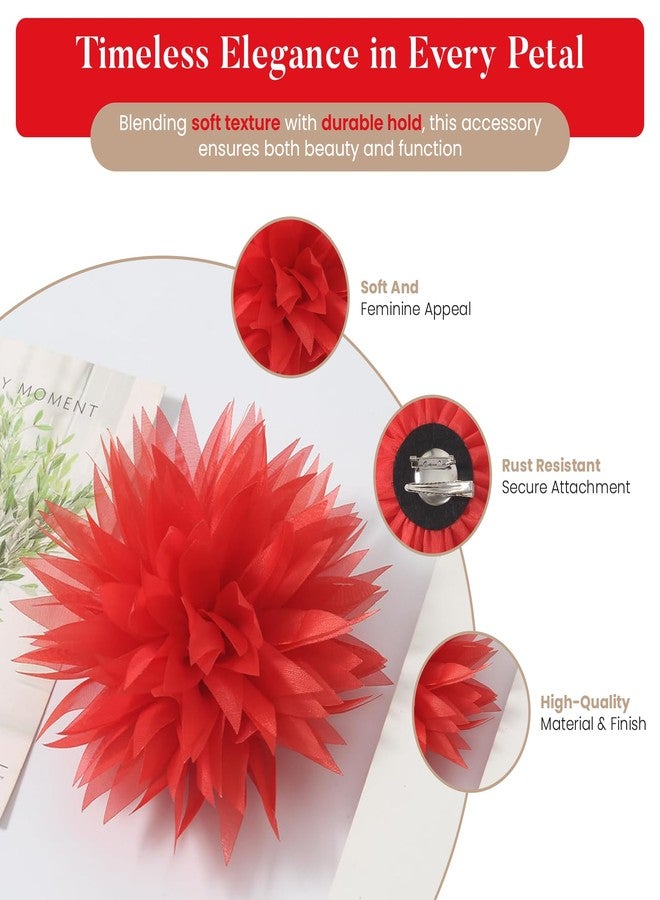 Merdia 5.1 Inches Hawaiian Flower Hair Clips for Women | Strong Hold Non-Slip Red Flower Clips for Hair | Large Brooch Flowers & Floral Pins for Clothes | Elegant Floral Accessories for Women (Pack of 1) - Image 3