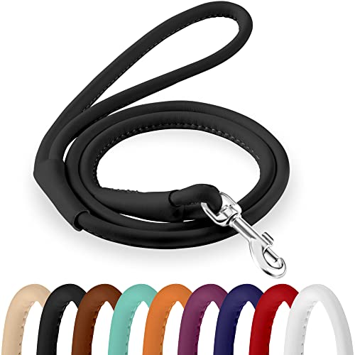 CollarDirect Rolled Leather Dog Leash 6ft, Soft Training Leather Dog Leash for Puppy and Grown Dog Small Medium Large Black Blue Red Orange Green Pink White (Black, Size XL 6ft) - Image 1