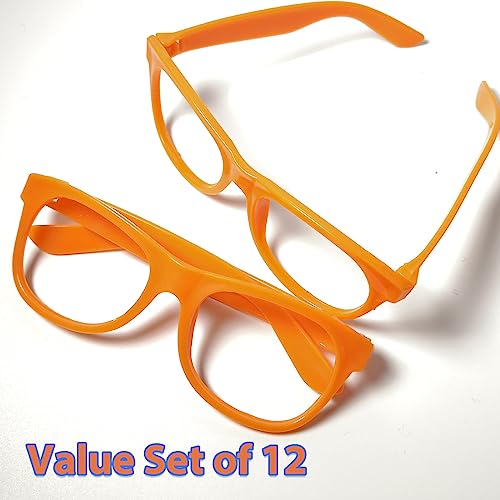 EaciTown 12 Pack Costume Glasses Neon Frame Only No Lens Glasses for Halloween Decor Birthday Party Favors (Orange) - Image 4