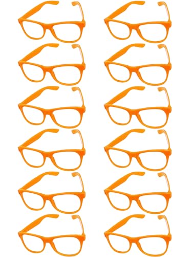 EaciTown 12 Pack Costume Glasses Neon Frame Only No Lens Glasses for Halloween Decor Birthday Party Favors (Orange) - Image 1
