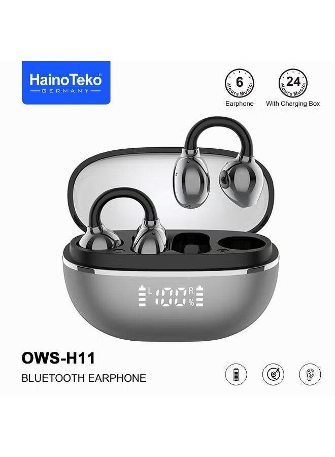 Haino Teko OWS-H11 OpenDots Hi-Res Wireless Bluetooth Earphones with LED Battery Display, True Wireless Earbuds with Touch Control, Built-In Microphone, Long Playtime, Portable Black - Image 1