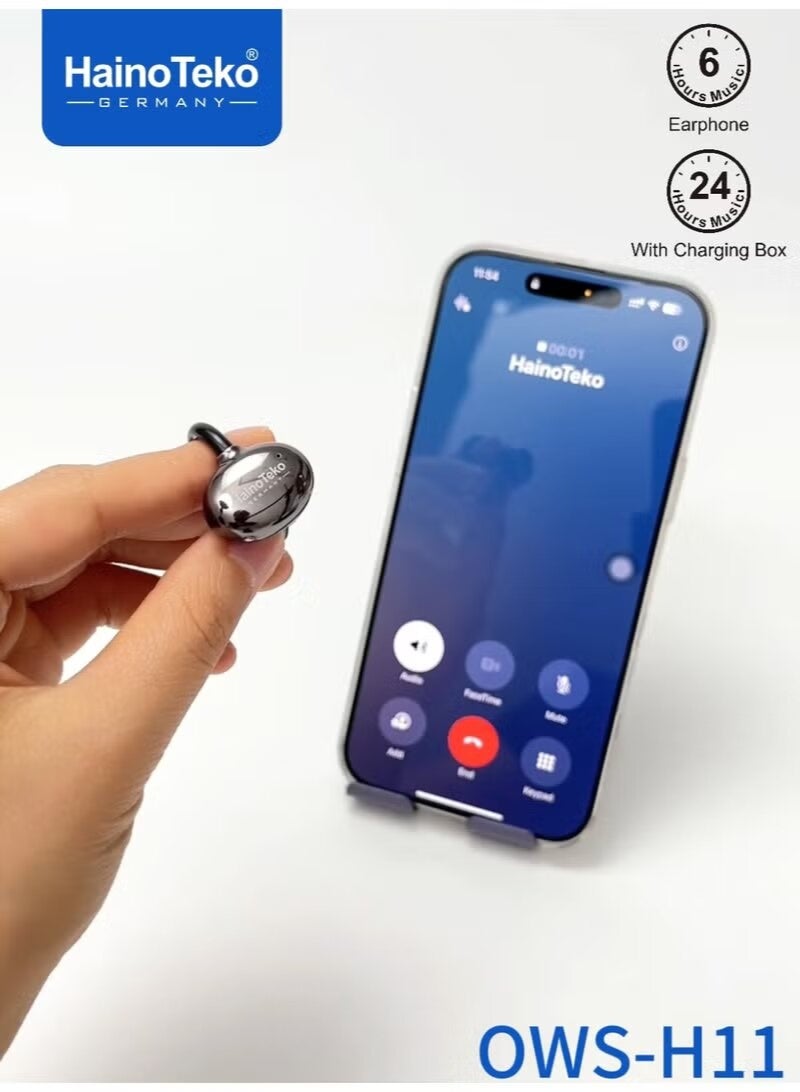 Haino Teko OWS-H11 OpenDots Hi-Res Wireless Bluetooth Earphones with LED Battery Display, True Wireless Earbuds with Touch Control, Built-In Microphone, Long Playtime, Portable Black - Image 4