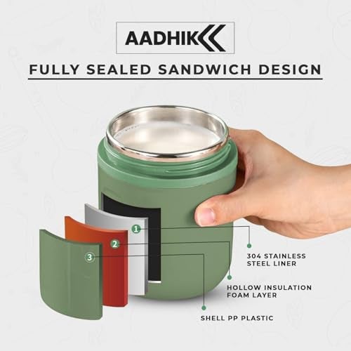 AADHIK Insulated Soup Cup with Spoon - Stainless Steel Water Cup and Leakproof Food Flask for Hot Food - Lunch Container for Kids, Adults - Office, Outdoor, Picnic, Travel (Green) 500 ML - Image 4