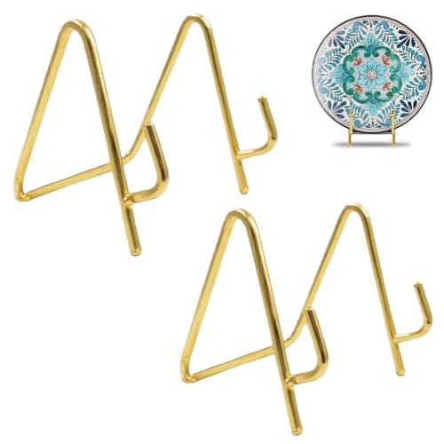 CURATED CART 2 Pack 3.3 Inch Display Stands Gold Plate Stands Metal Frame Holder Stand for Picture, Decorative Plate, Photo Easel, Artistic Work Display Stand, Picture Frames -2pc (3.3 Inch (2 Pc)) - Image 1