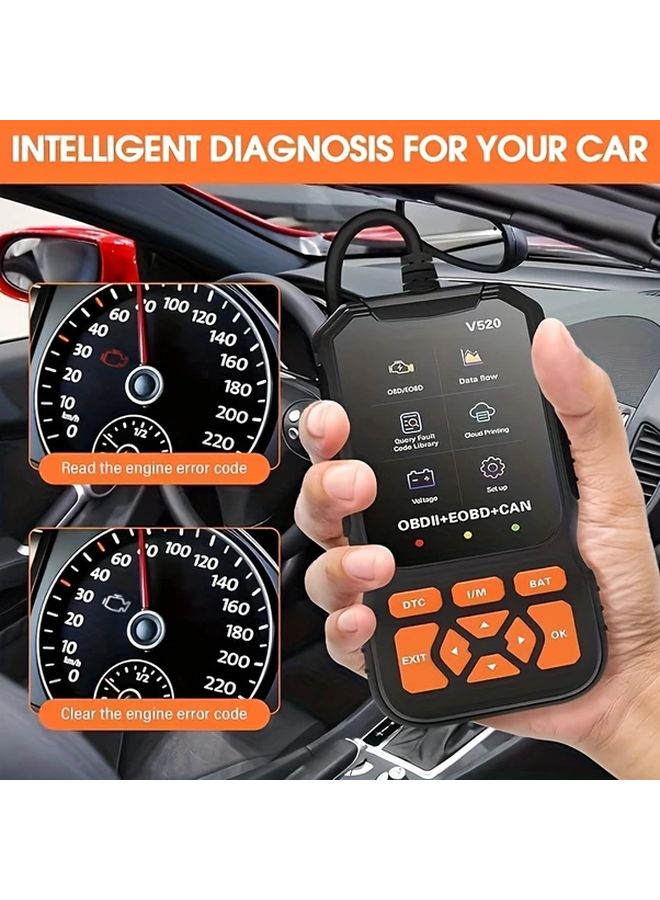أداة تشخيص OBD2 V520 قارئ رموز السيارات بيانات حية فحص ضوء المحرك إطار التجميد جاهزية I/M متوافق مع السيارات والشاحنات وسيارات الدفع الرباعي موديلات 1996 وما أحدث لا يحتاج إلى طاقة خارجية تصميم مضغوط لمستخدمي الأعمال اليدوية غلاف متين مناسب لورش إصلاح السيارات - Image 2