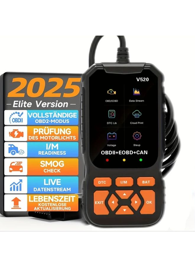 أداة تشخيص OBD2 V520 قارئ رموز السيارات بيانات حية فحص ضوء المحرك إطار التجميد جاهزية I/M متوافق مع السيارات والشاحنات وسيارات الدفع الرباعي موديلات 1996 وما أحدث لا يحتاج إلى طاقة خارجية تصميم مضغوط لمستخدمي الأعمال اليدوية غلاف متين مناسب لورش إصلاح السيارات - Image 1