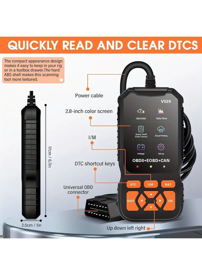أداة تشخيص OBD2 V520 قارئ رموز السيارات بيانات حية فحص ضوء المحرك إطار التجميد جاهزية I/M متوافق مع السيارات والشاحنات وسيارات الدفع الرباعي موديلات 1996 وما أحدث لا يحتاج إلى طاقة خارجية تصميم مضغوط لمستخدمي الأعمال اليدوية غلاف متين مناسب لورش إصلاح السيارات - Image 3