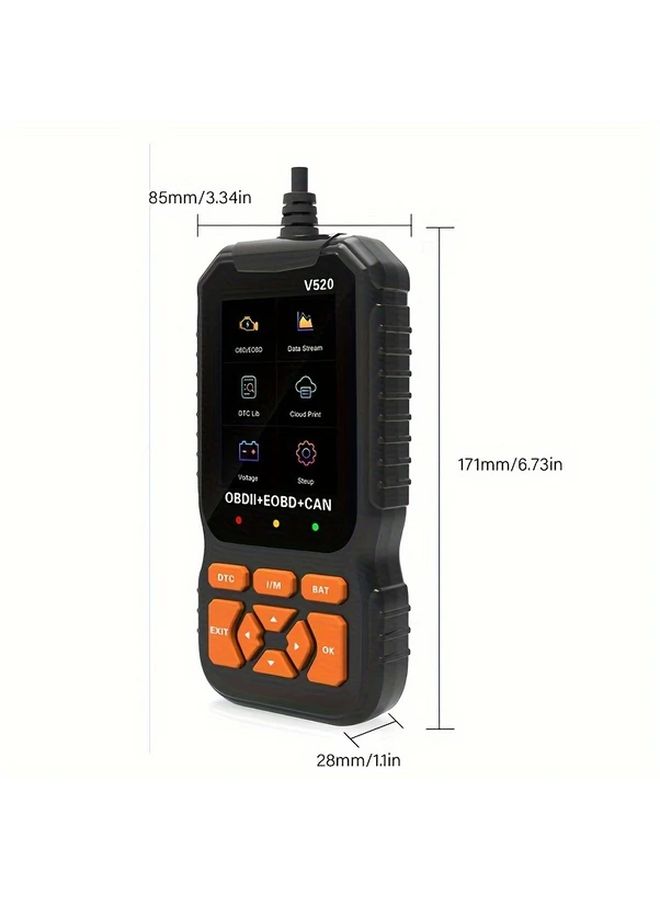 أداة تشخيص OBD2 V520 قارئ رموز السيارات بيانات حية فحص ضوء المحرك إطار التجميد جاهزية I/M متوافق مع السيارات والشاحنات وسيارات الدفع الرباعي موديلات 1996 وما أحدث لا يحتاج إلى طاقة خارجية تصميم مضغوط لمستخدمي الأعمال اليدوية غلاف متين مناسب لورش إصلاح السيارات - Image 4