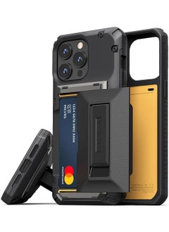 VRS Design Damda Glide Hybrid iPhone 14 Pro Max Case Cover Wallet with Semi Automatic Credit Card Holder Slot (3-4 Cards) & Kickstand - Black Groove  - Image 1
