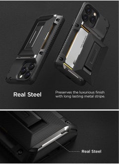 VRS Design Damda Glide Hybrid iPhone 14 Pro Max Case Cover Wallet with Semi Automatic Credit Card Holder Slot (3-4 Cards) & Kickstand - Black Groove  - Image 5