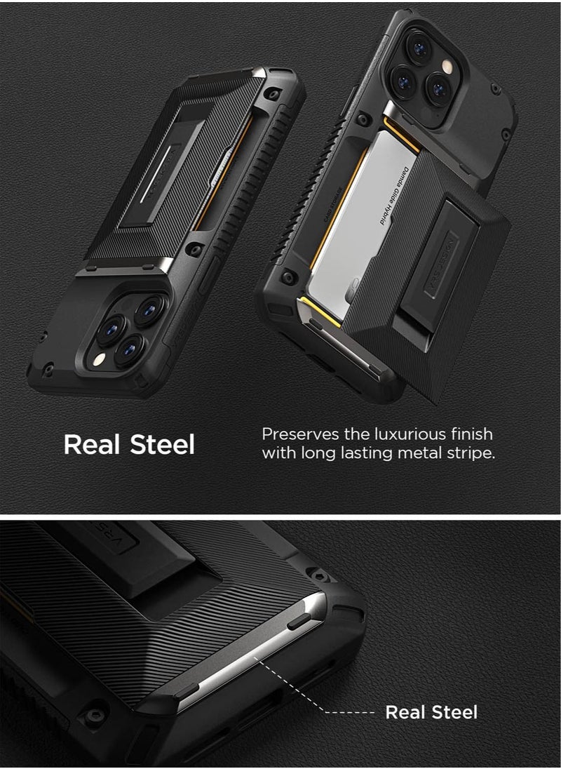VRS Design Damda Glide Hybrid iPhone 14 Pro Max Case Cover Wallet with Semi Automatic Credit Card Holder Slot (3-4 Cards) & Kickstand - Black Groove  - Image 5