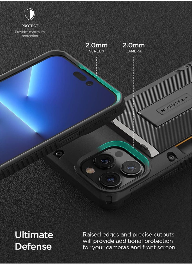 VRS Design Damda Glide Hybrid iPhone 14 Pro Max Case Cover Wallet with Semi Automatic Credit Card Holder Slot (3-4 Cards) & Kickstand - Black Groove  - Image 2