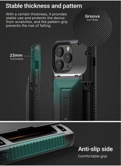 VRS Design Damda Glide Hybrid iPhone 14 Pro Max Case Cover Wallet with Semi Automatic Credit Card Holder Slot (3-4 Cards) & Kickstand - Black Groove  - Image 3