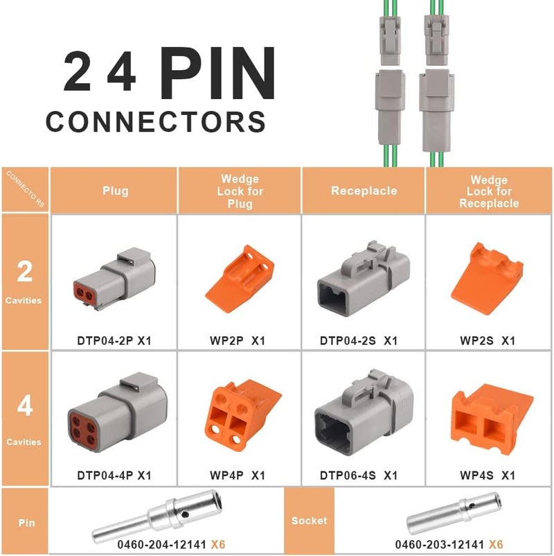 JRready ST6139 DTP Connector Kit 2 4 Pin, Gray IP67 Waterproof Electrical Connectors Plug with Solid Terminals Pin Sockets Current Rating 25 Amps(Size 12/Wire Range 14-12 AWG) - Image 2