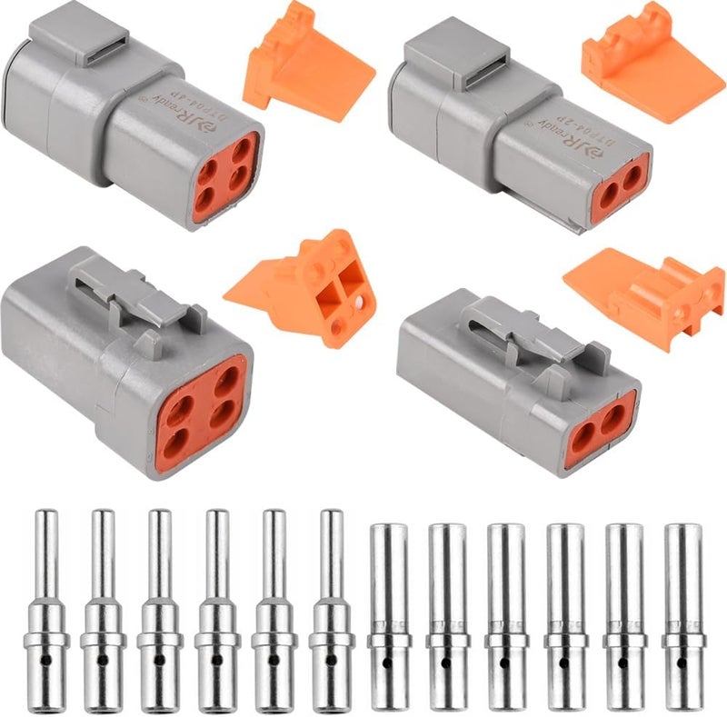 JRready ST6139 DTP Connector Kit 2 4 Pin, Gray IP67 Waterproof Electrical Connectors Plug with Solid Terminals Pin Sockets Current Rating 25 Amps(Size 12/Wire Range 14-12 AWG) - Image 1