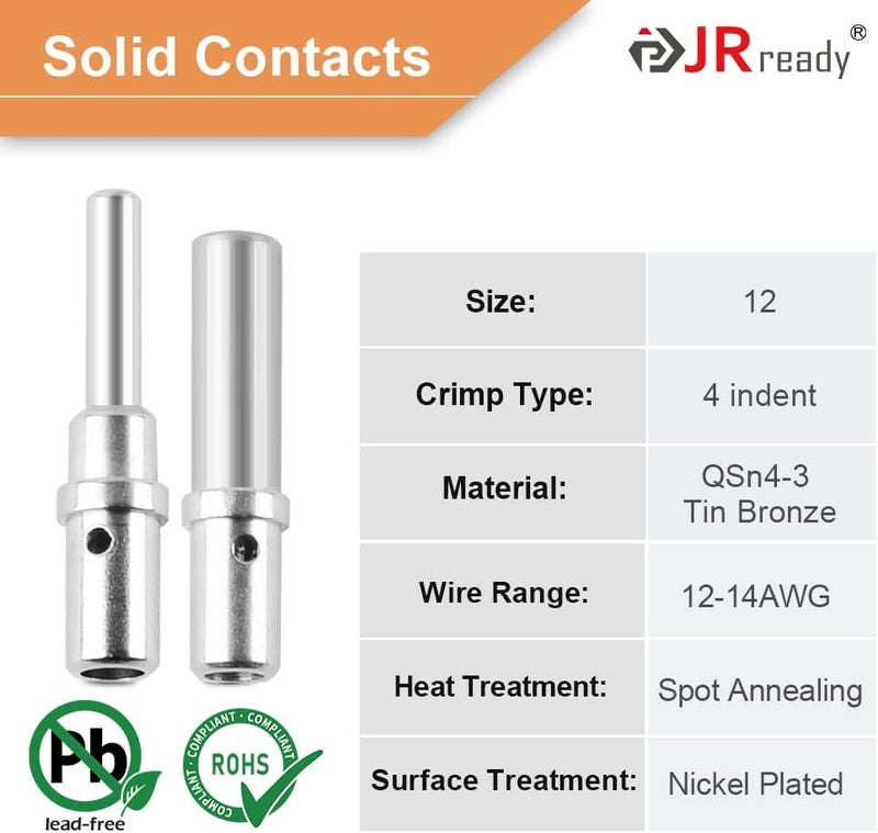 JRready ST6139 DTP Connector Kit 2 4 Pin, Gray IP67 Waterproof Electrical Connectors Plug with Solid Terminals Pin Sockets Current Rating 25 Amps(Size 12/Wire Range 14-12 AWG) - Image 3