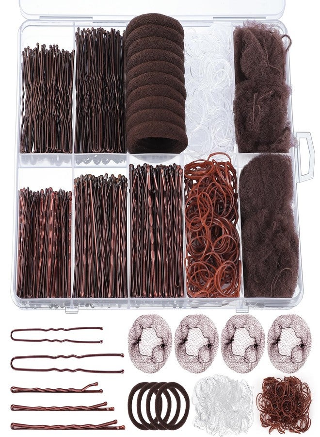 WSICSE 570PCS Brown Bobby Pins for Women, Hair Pins Kit with Hair Nets for Buns, 2 & 2.4Inch U-shaped Bobby Pins Bulk for Wedding Bridal Styling with Storage Box, French Hair Pin Clips Hair Accessories - Image 1