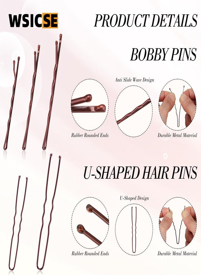 WSICSE 570PCS Brown Bobby Pins for Women, Hair Pins Kit with Hair Nets for Buns, 2 & 2.4Inch U-shaped Bobby Pins Bulk for Wedding Bridal Styling with Storage Box, French Hair Pin Clips Hair Accessories - Image 4