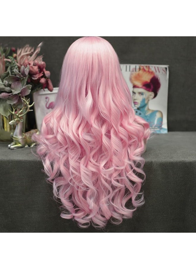 IMSTYLE Mstyle Pink Lace Front Wigs Long Wavy Synthetic Wig For Women Natural Hairline Mera Cosplay Party Halloween Heat Resistant Hair 26Inch  - Image 5