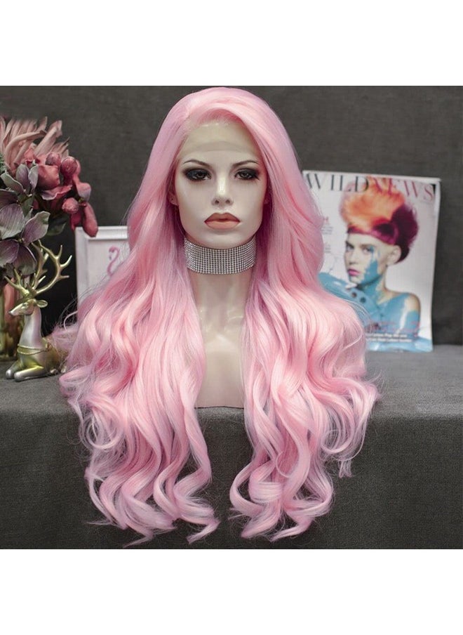 IMSTYLE Mstyle Pink Lace Front Wigs Long Wavy Synthetic Wig For Women Natural Hairline Mera Cosplay Party Halloween Heat Resistant Hair 26Inch  - Image 3