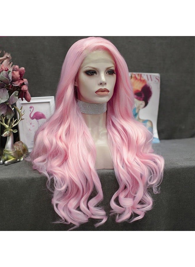IMSTYLE Mstyle Pink Lace Front Wigs Long Wavy Synthetic Wig For Women Natural Hairline Mera Cosplay Party Halloween Heat Resistant Hair 26Inch  - Image 4