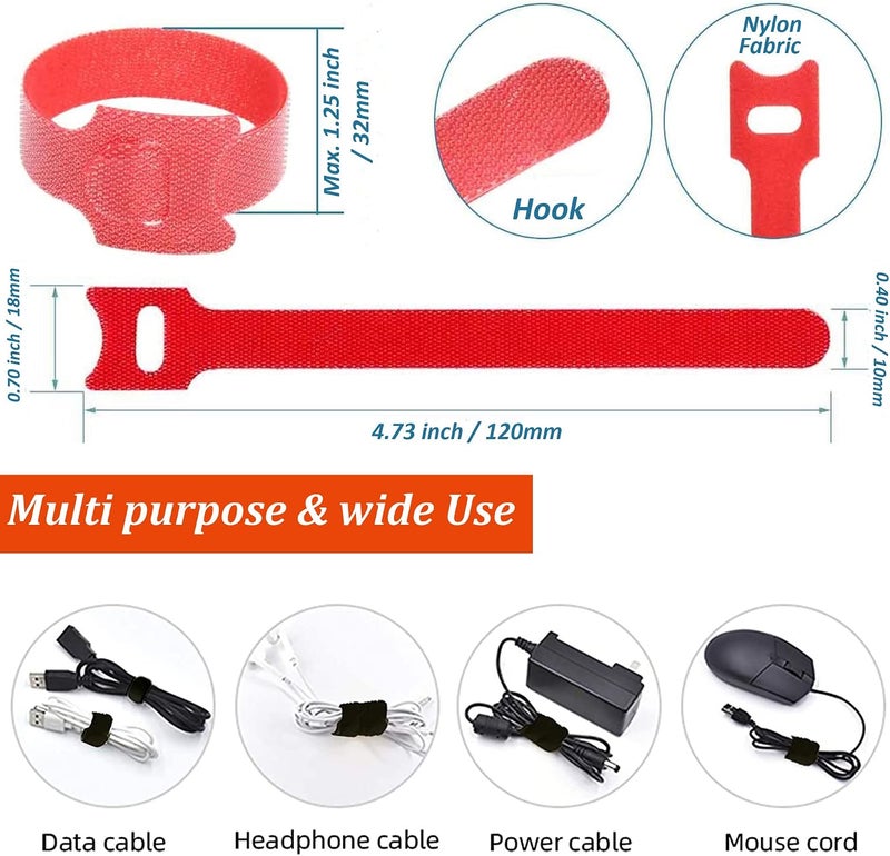 PYLCO SMART 60-Piece Reusable Cable Ties Adhesive Fastening Magic Strap Ties, Hook and Loop Adjustable Wire Straps for TV Power Cords PC Mouse Cables Management Organizer Wrap Tidy Strap - Image 2