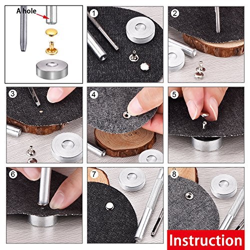Bememo 240 Set Leather Rivets Double Cap Rivet Tubular Metal Studs 2 Sizes with Punch Pliers and 3 Pieces Setting Tool Kit for Leather Craft Repairs Decoration, 4 Colors - Image 3