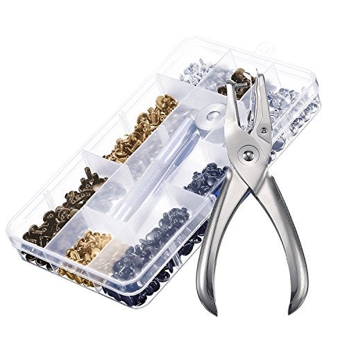 Bememo 240 Set Leather Rivets Double Cap Rivet Tubular Metal Studs 2 Sizes with Punch Pliers and 3 Pieces Setting Tool Kit for Leather Craft Repairs Decoration, 4 Colors - Image 2