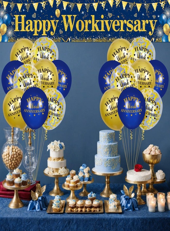 Yoirrat Happy Work Anniversary Decorations Blue Gold Workiversary Banner Yard Sign With 18 Pcs Balloons for Office Anniversary Party Decoration Employee Appreciation Office Party Supplies - Image 3