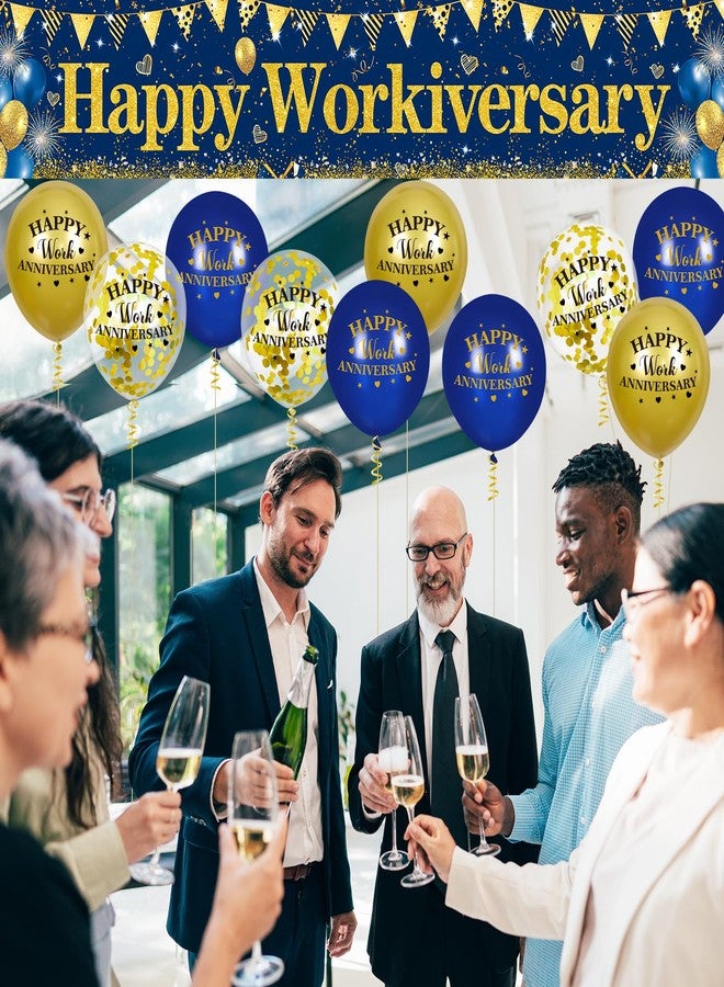 Yoirrat Happy Work Anniversary Decorations Blue Gold Workiversary Banner Yard Sign With 18 Pcs Balloons for Office Anniversary Party Decoration Employee Appreciation Office Party Supplies - Image 5