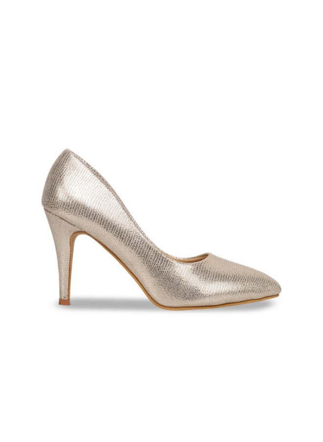 She Zone Gold Textured Stiletto Pumps for Women - Image 4