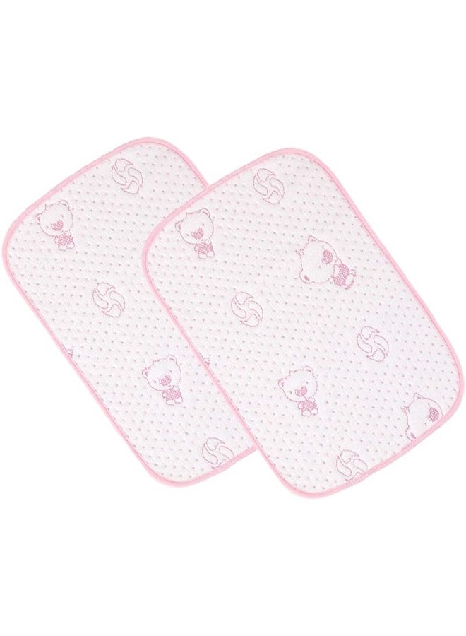 Monvecle 2pcs Pack Baby Infant Waterproof Cotton Changing Pads Washable Resuable Diapers Liners Mats, Pink Bear-2pcs Medium 28" x 20" - Image 1