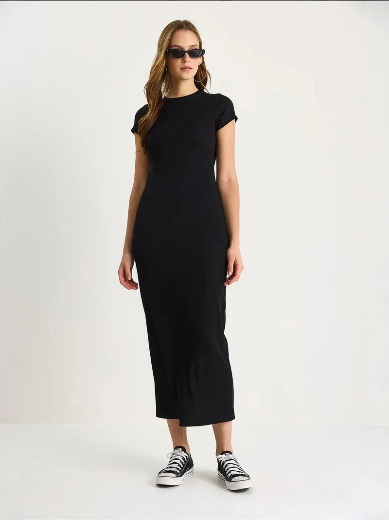 Bianco Lucci Black LUCCI Slim Fit Crew Neck Maxi Dress for Women | Best Price UAE