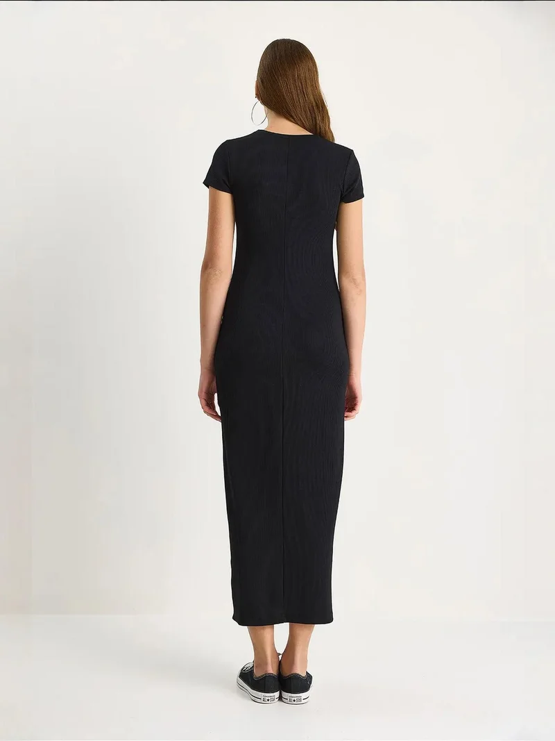 Bianco Lucci Black LUCCI Slim Fit Crew Neck Maxi Dress for Women | Best Price UAE