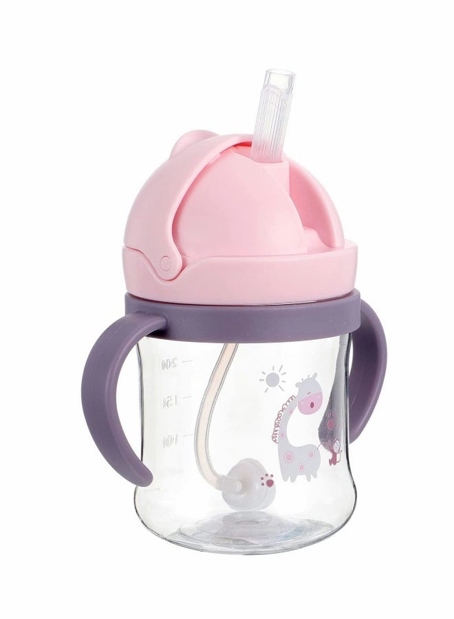 Sippy Cups for Toddlers 250ML, 360° Water Leak Proof Weighted Straw Cup with Handle Water Bottle Soft Spout Learner Cup with Graduated Anti-choking Handle Water Bottle Drop-resistant Cup (Pink) - Image 1