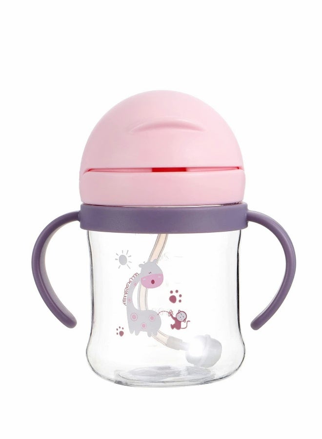 Sippy Cups for Toddlers 250ML, 360° Water Leak Proof Weighted Straw Cup with Handle Water Bottle Soft Spout Learner Cup with Graduated Anti-choking Handle Water Bottle Drop-resistant Cup (Pink) - Image 3