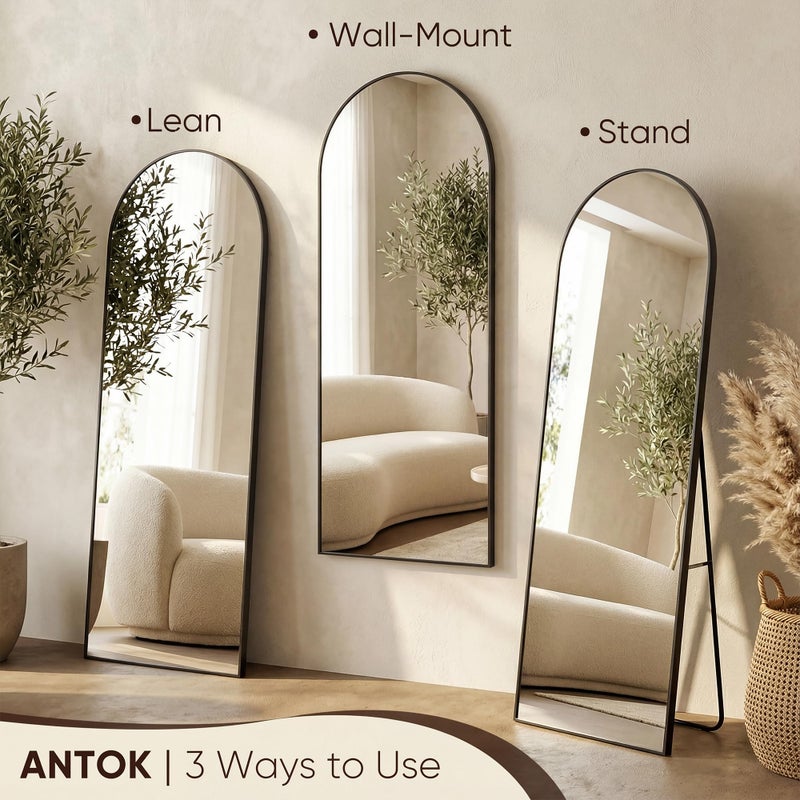 Antok 56" x15â€ Arched Full Length Floor Mirror, Black Aluminum Frame, Free Standing/Wall Mount/Leaning for Bedroom, Living Room, Dressing Room - Image 3