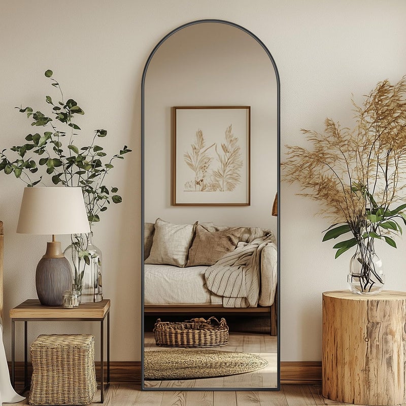 Antok 56" x15â€ Arched Full Length Floor Mirror, Black Aluminum Frame, Free Standing/Wall Mount/Leaning for Bedroom, Living Room, Dressing Room - Image 1