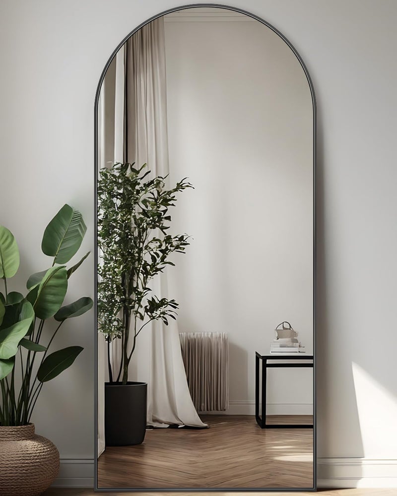 Antok 56" x15â€ Arched Full Length Floor Mirror, Black Aluminum Frame, Free Standing/Wall Mount/Leaning for Bedroom, Living Room, Dressing Room - Image 2
