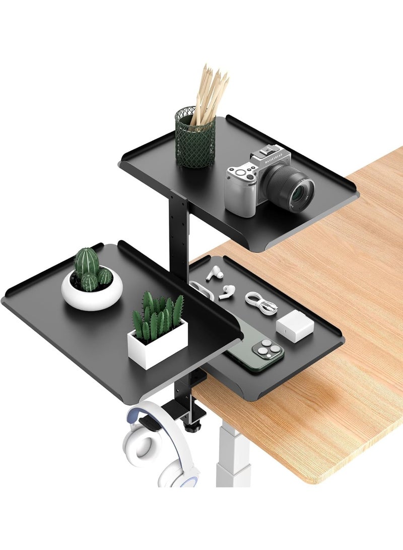 XiuWoo 3-Tier Metal Clamp-On Desk Shelf Organizer, Adjustable Metal Storage Tray, Headphone Desktop Stand , Under Desk Extension Shelving Unit, No Drilling Anti-Slip Exender Shelf for Home Office - Image 1